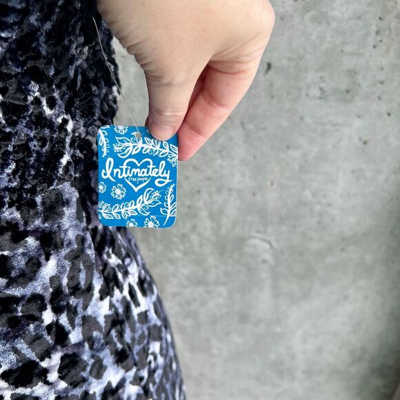 Free People Velvet Mini Dress Nightie M Gray Leopard Romantic Dark Fairycore - Picture 5 of 11